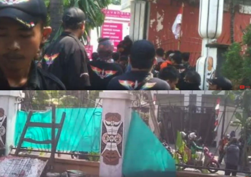 KOLASE. Tangkapan layar foto pengepungan asrama mahasiswa Papua di Yogyakarta, 15 Juli 2019 (atas) dan di Surabaya pada 15 Agustus 2018 (bawah).