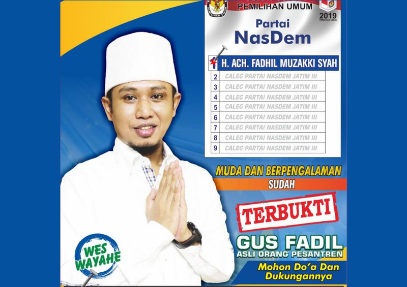 CALEG. Poster Lora Fadil dalam pemilihan legislator DPR RI pada Pemilu 2019. Foto: Facebook Fadil Muzakki Syah.