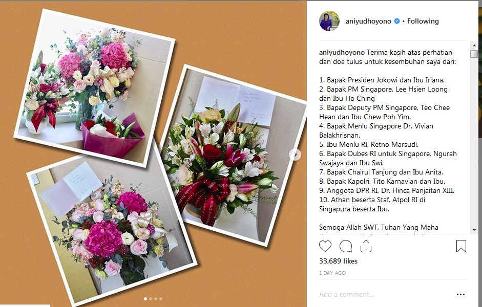 Ani Yudhoyono Dapat Kiriman Bunga dari Jokowi